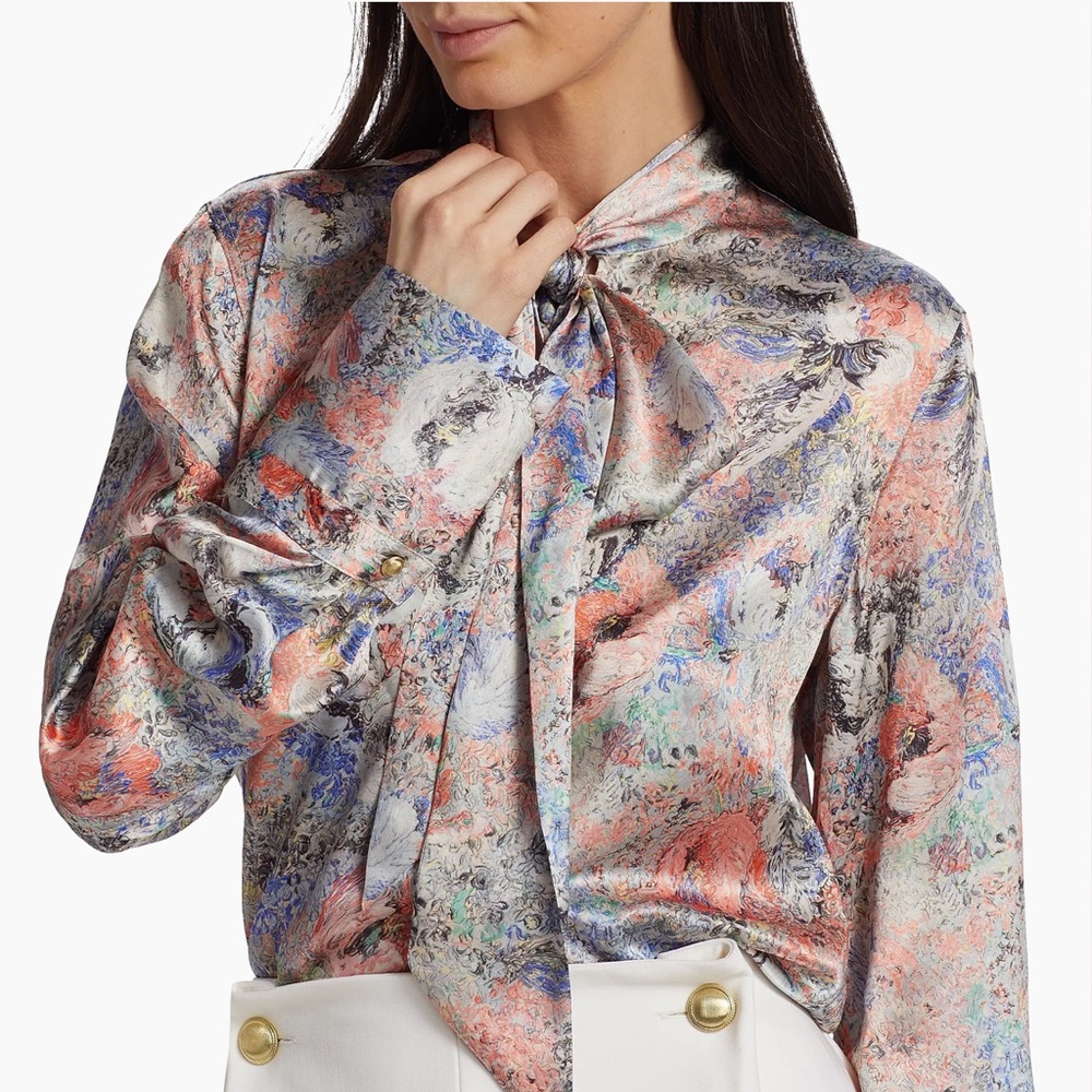 Rosetta Getty Scarf Neck Shirt Black Silk Blouse